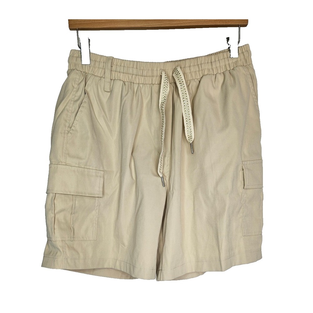 Teen Boys XL Beige Cargo Shorts Elastic Waist Drawstring Utility Pockets Casual